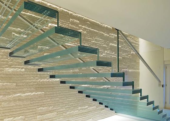 Tempered Laminated Glass Tread Straight Stairs Cantilever Staircase