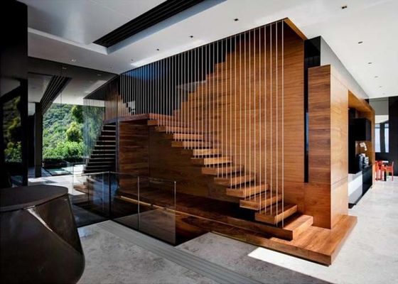 Solid European Oak Wood Straight Stairs Interior Floating staircase