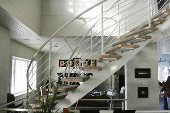 Curved Staircase Stainless Steel Rod Railing Contemporary Rod Iron Railing