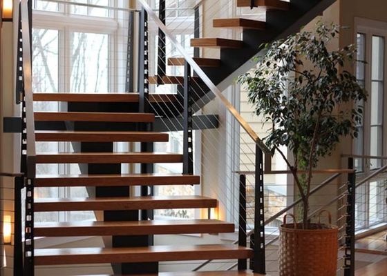 Black Straight Flight Staircase Prefabricated Design For Household Building