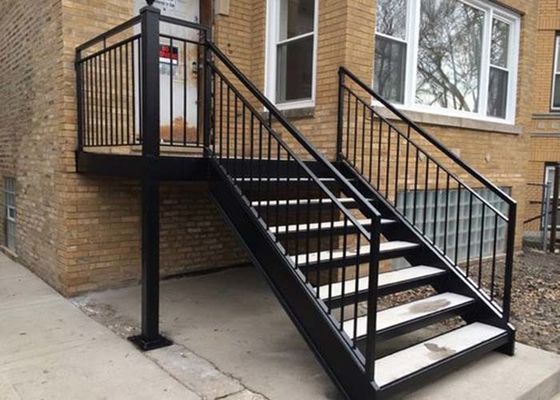 Carbon Steel Straight Flight Staircase Hot Galvanized Black Straight Stairs