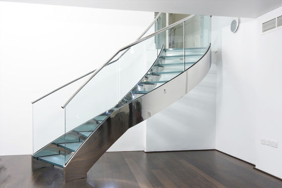 Stainless Steel Modern Curved Staircase Laminated Tempered Glass System