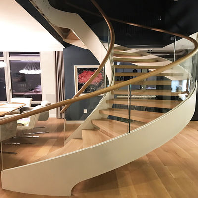 Indoor Modern Curved Staircase Arc Shape Carbon Steel Stringer Easy Installation