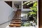 Apartment Indoor solid wood glass baluster carbon steel straight staircase