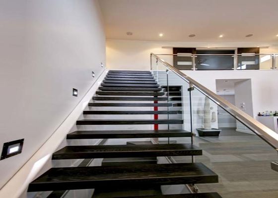 Residential Straight Staircase Kit Frameless Glass Balcony Railing Staircase