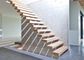 House Decorative Straight Flight Staircase Powder Coated Surface Wood Tread