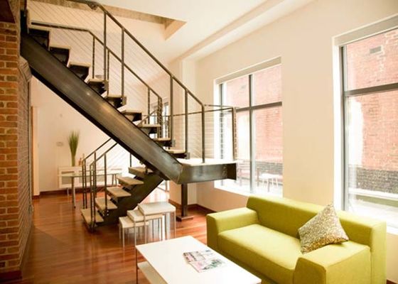 Customized Interior Black Straight Flight Staircase Villa Wood Thread Insert