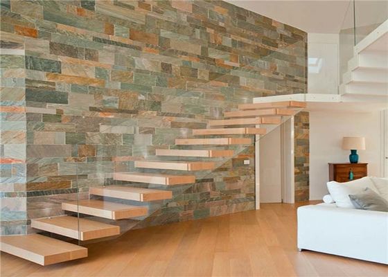 Customized Interior Black Straight Flight Staircase Villa Wood Thread Insert