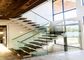 Straight Solid Wood Stairs Indoor Decoration With Toughened Glass Risers