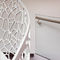 White Metal Modern Curved Staircase Rought Iron Railing Wood Tread Design