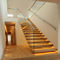 Floating Granite Straight Flight Staircase 12mm Glass Railing Customized Size