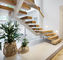 L Shape Straight Flight Staircase Solid Structure With Glass Railing Wooden Tread