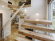 L Shape Straight Flight Staircase Solid Structure With Glass Railing Wooden Tread