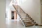 Stainless Steel Modern Straight Staircase , Solid Wood Staircase Double Square Stringer